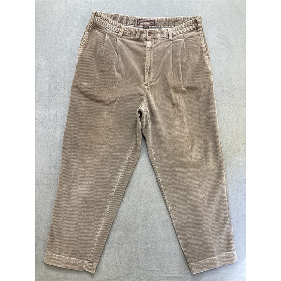 Abercrombie & Fitch Corduroy Pants Brown Causal Size 38x30 Mens Pleated - Picture 1 of 10